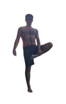 Juan haciendo equilibrio en una pierna, con sus anteojos originales